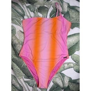 Kendall Kylie Pink Orange Ombre Sunset Tie Dye One Piece Swimsuit Size Large